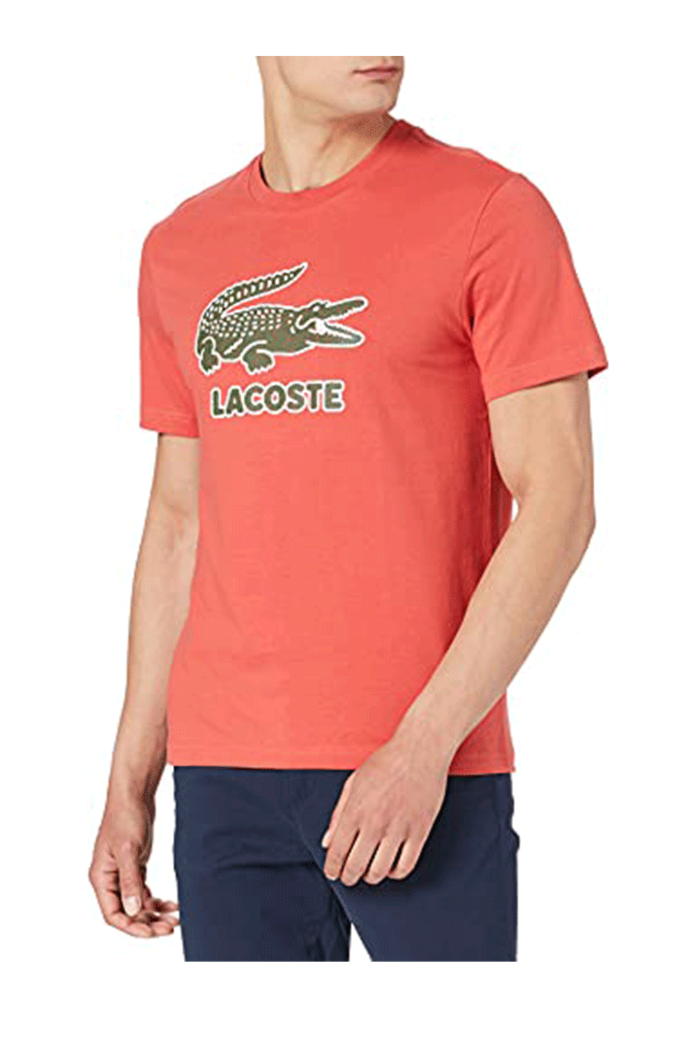 Lacoste Men's Crew Neck Crackled Logo Print Cotton T-shirt – Fashions