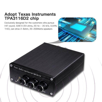 Fosi Audio BT10A-S Bluetooth 5.0 Amplificador receptor de audio estéreo  100W TPA3116 2 canales Mini Hi-Fi Clase D amplificador integrado para