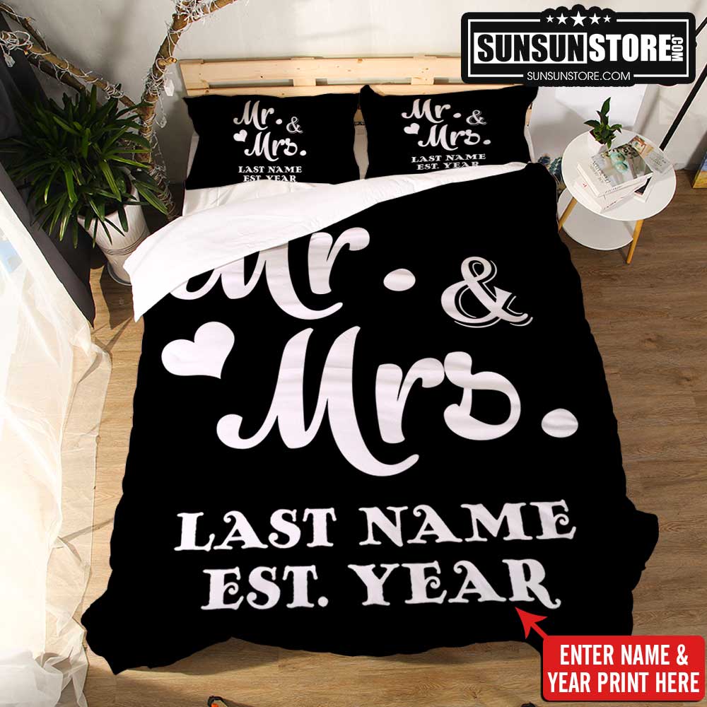 Personalized Bedding Set Mr And Mrs With Name Wedding Year