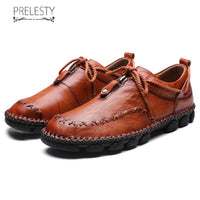 Prelesty Big Size 38~48 Vintage Genuine Leather Casual Men Sneaker Dress Shoes Breathable Comfortable