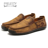 Prelesty Handmade Simple Men Casual Shoes Loafer Comfortable Genuine Cow Leather Driving Durable