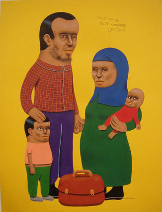Acrylic paint and crayon on paper. 86x62cm