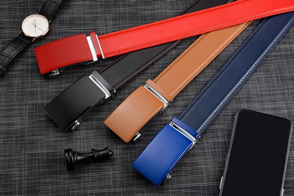 Genuine Leather Ratchet Belts for Men - Automatic Buckle, without holes. Red. Black. Beige. Blue.