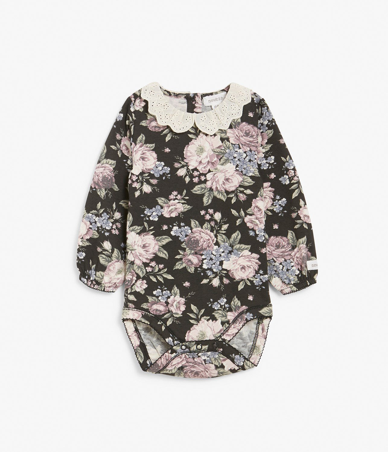 Baby black & pink floral print body with collar