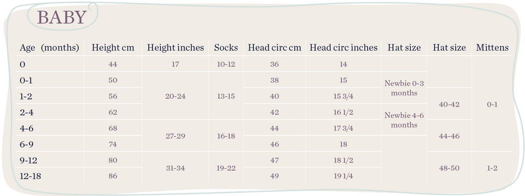 baby sock size guide