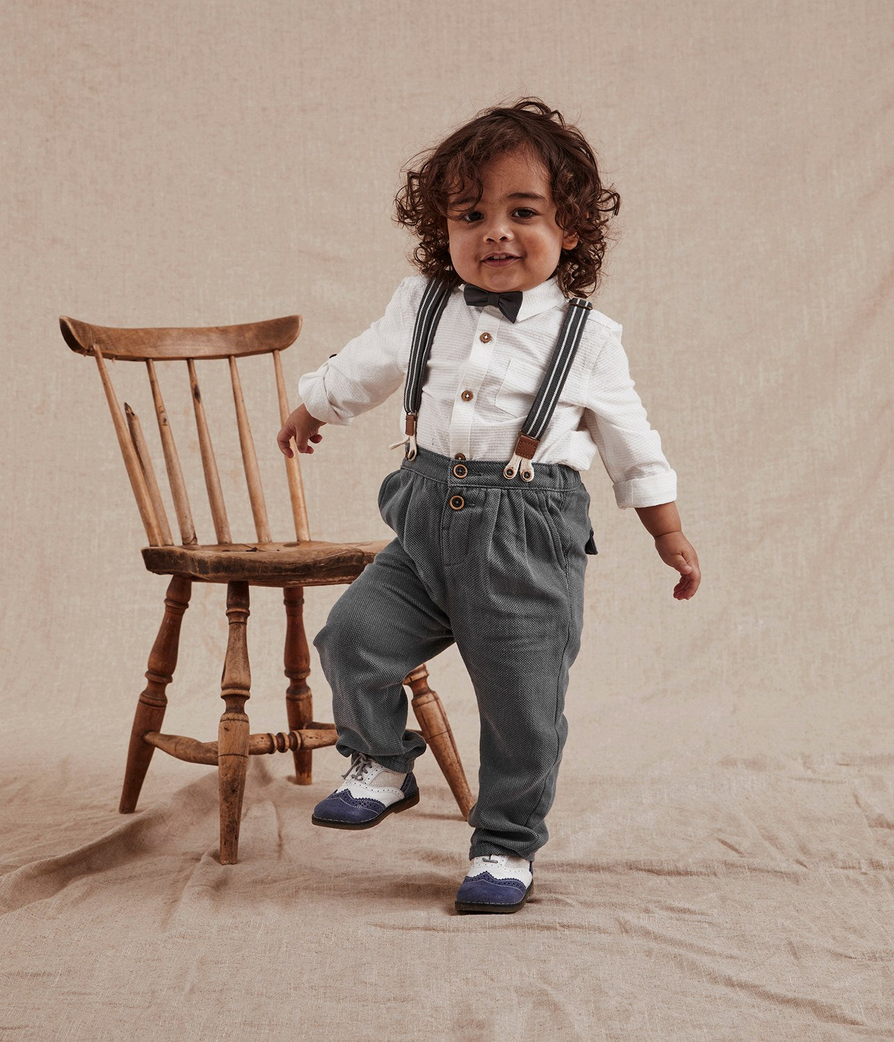 Shirt Trousers With Braces BowTie Ensemble For Babies Ecru 50 OFF