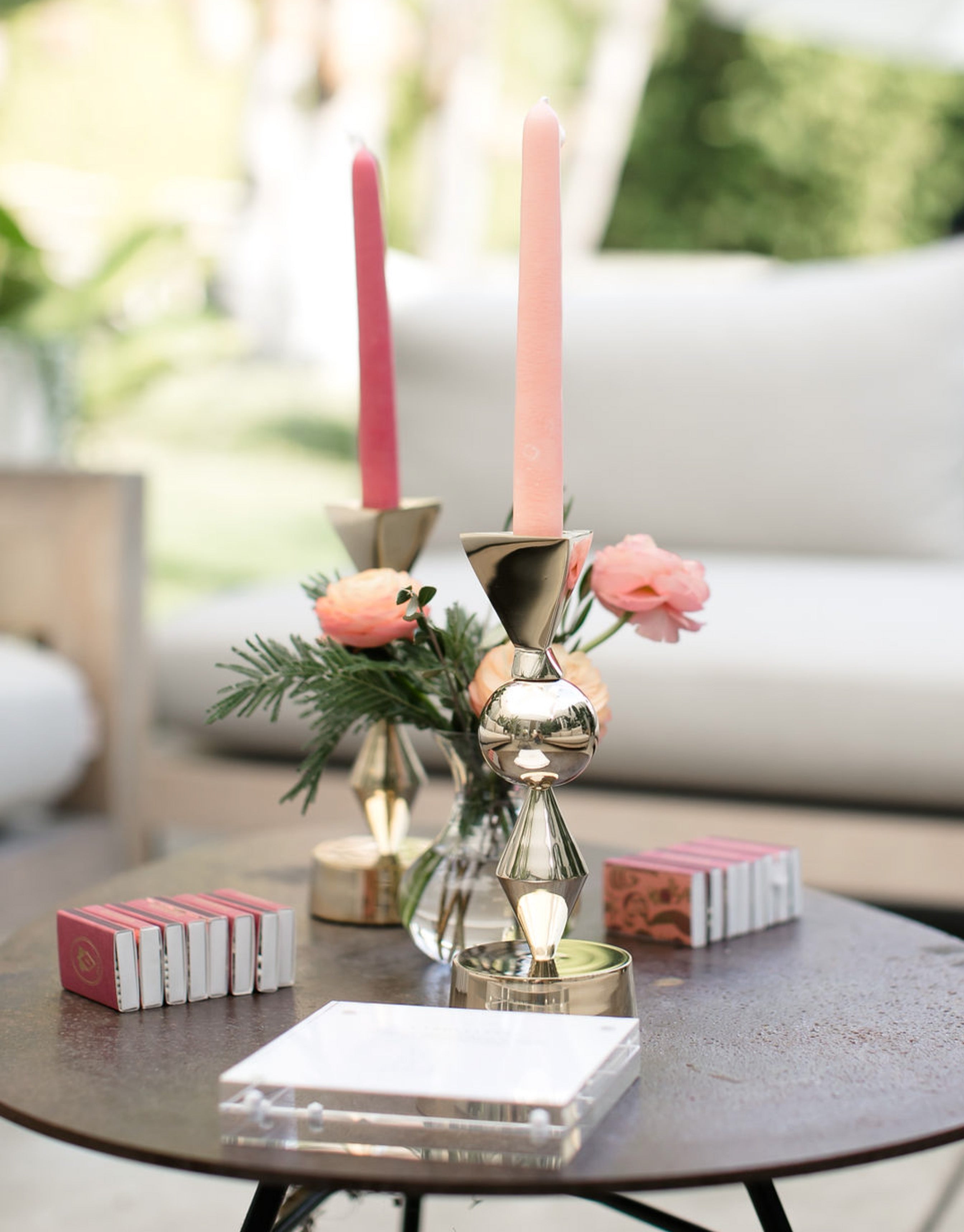 Silver Candle Sticks with pink roses