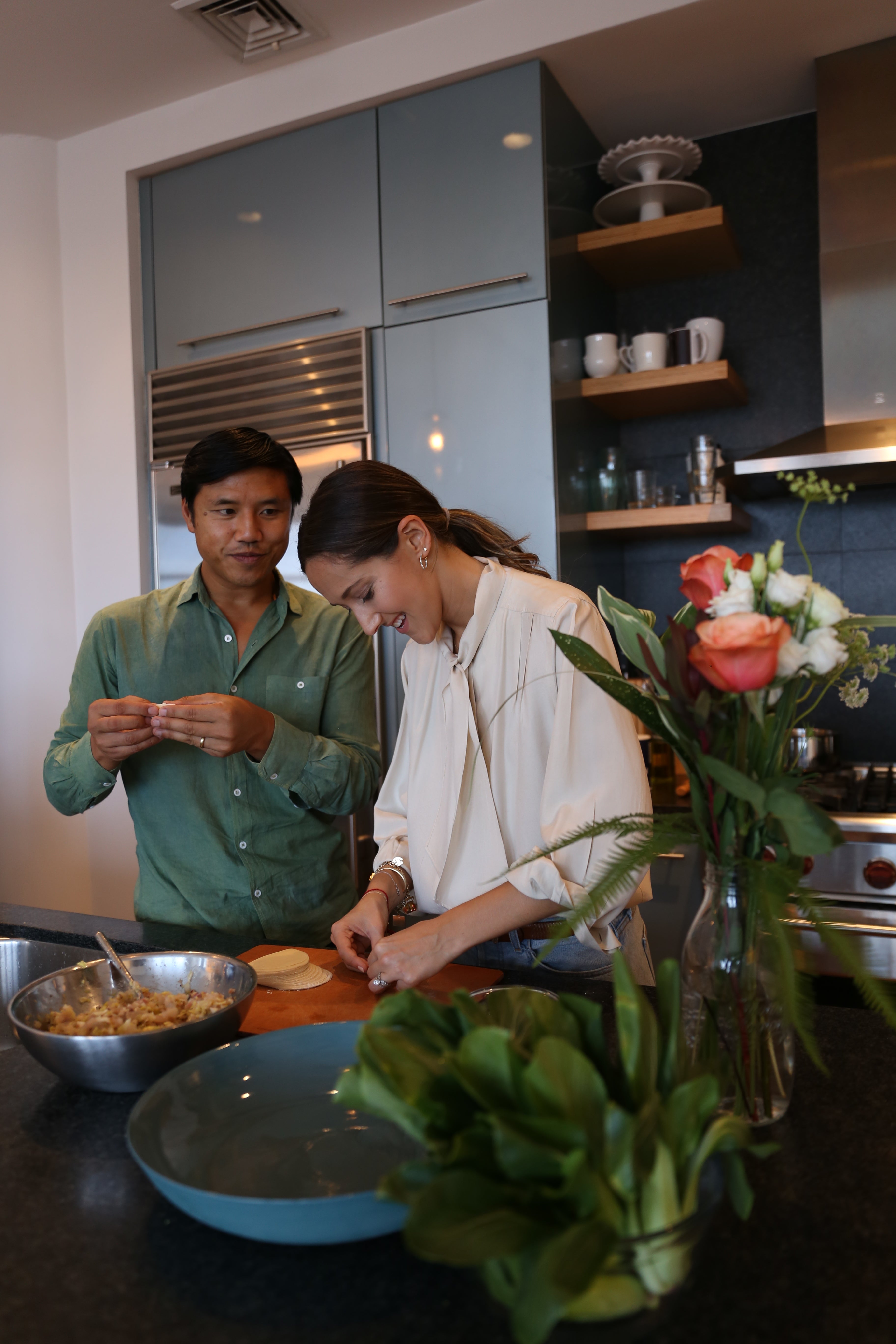 Zahava Designer/Founder Jessica and her husband Patrick making his families recipe.