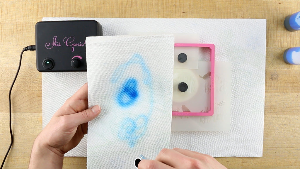 Always test the airflow on a piece of paper towel before stenciling your cookies