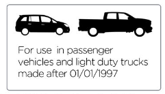 For use in passenger vehicle and light duty trucks manufactured after 1997