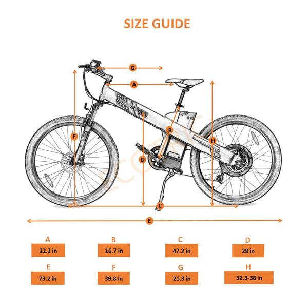 Ecotric Seagull Electric Mountain Bicycle size guide