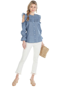 Mud Pie Clarissa Buttondown Chambray Top Blue