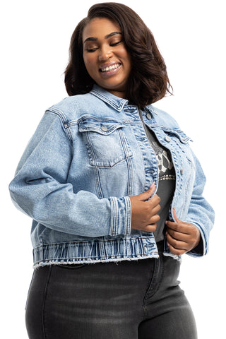 Missguided Plus oversized denim jacket with rips in blue | ASOS