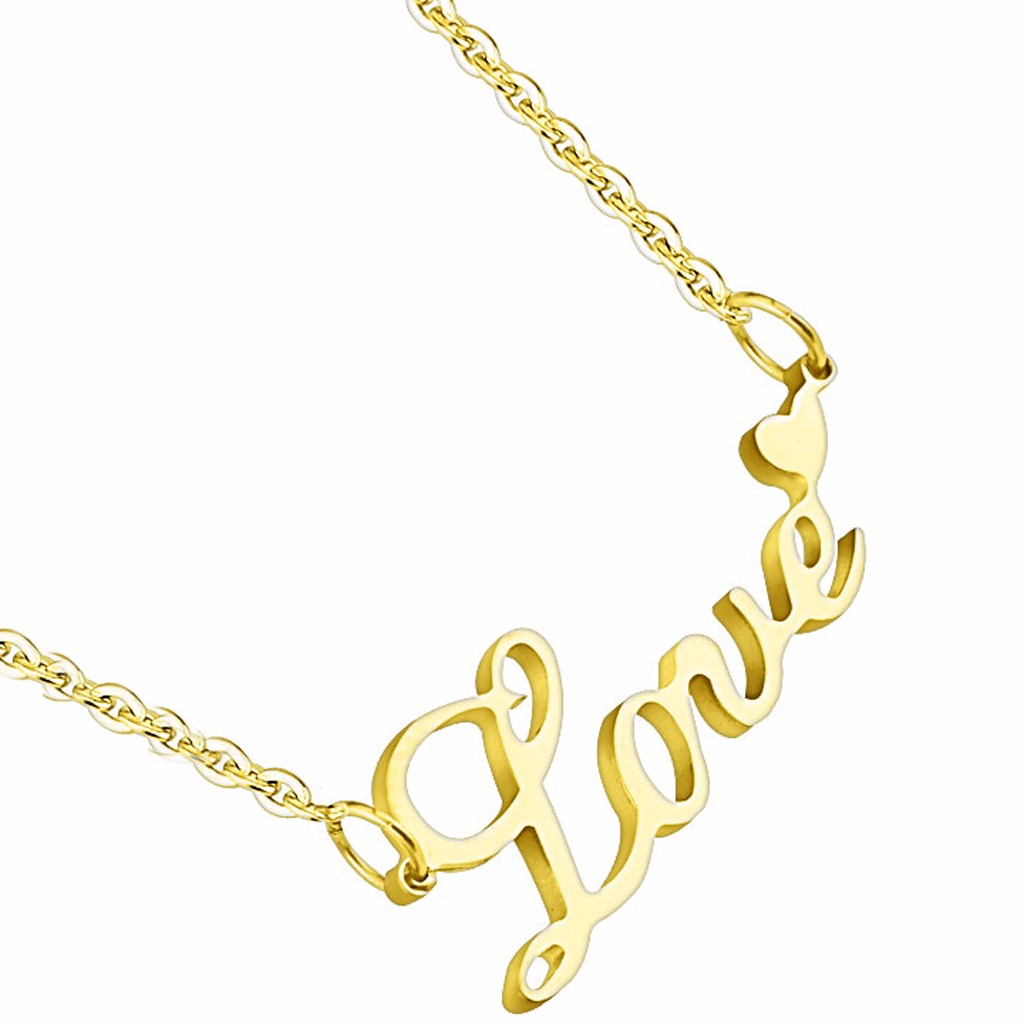 Love Lettering with Heart Pendant Stainless Steel IP Gold Chain Neckla ...