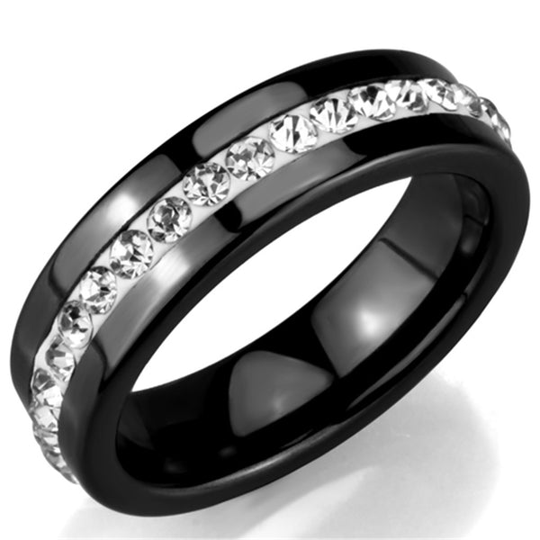 Women's Black Ion Plated Stainless Steel CZ All Around Wedding Band ...