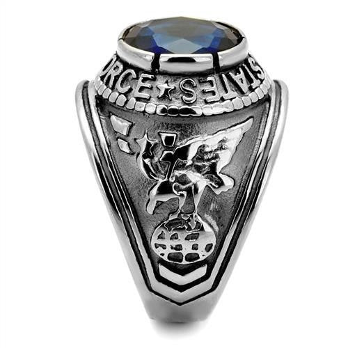 316 Stainless Steel Wide Band Air Force Mens Sapphire CZ Ring – LA NY ...