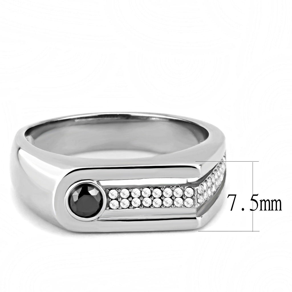 AAA Grade Black and Clear CZ Stainless Steel Mens High Polish Wedding ...