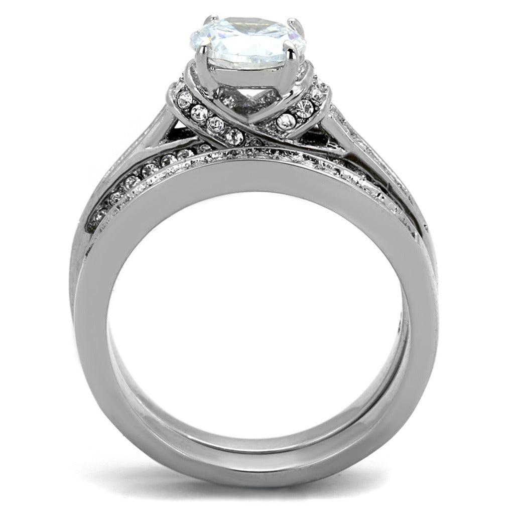 1 Carat Brilliant Cut CZ Women's Stainless Steel Engagement Ring Set ...