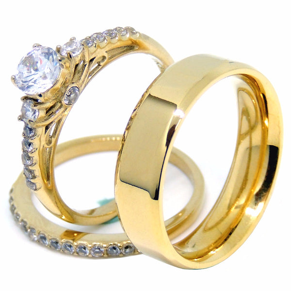Couples Ring Set Womens Gold Plated 06 Carat Round Cz Ring Set Mens G La Ny Jewelry 2274