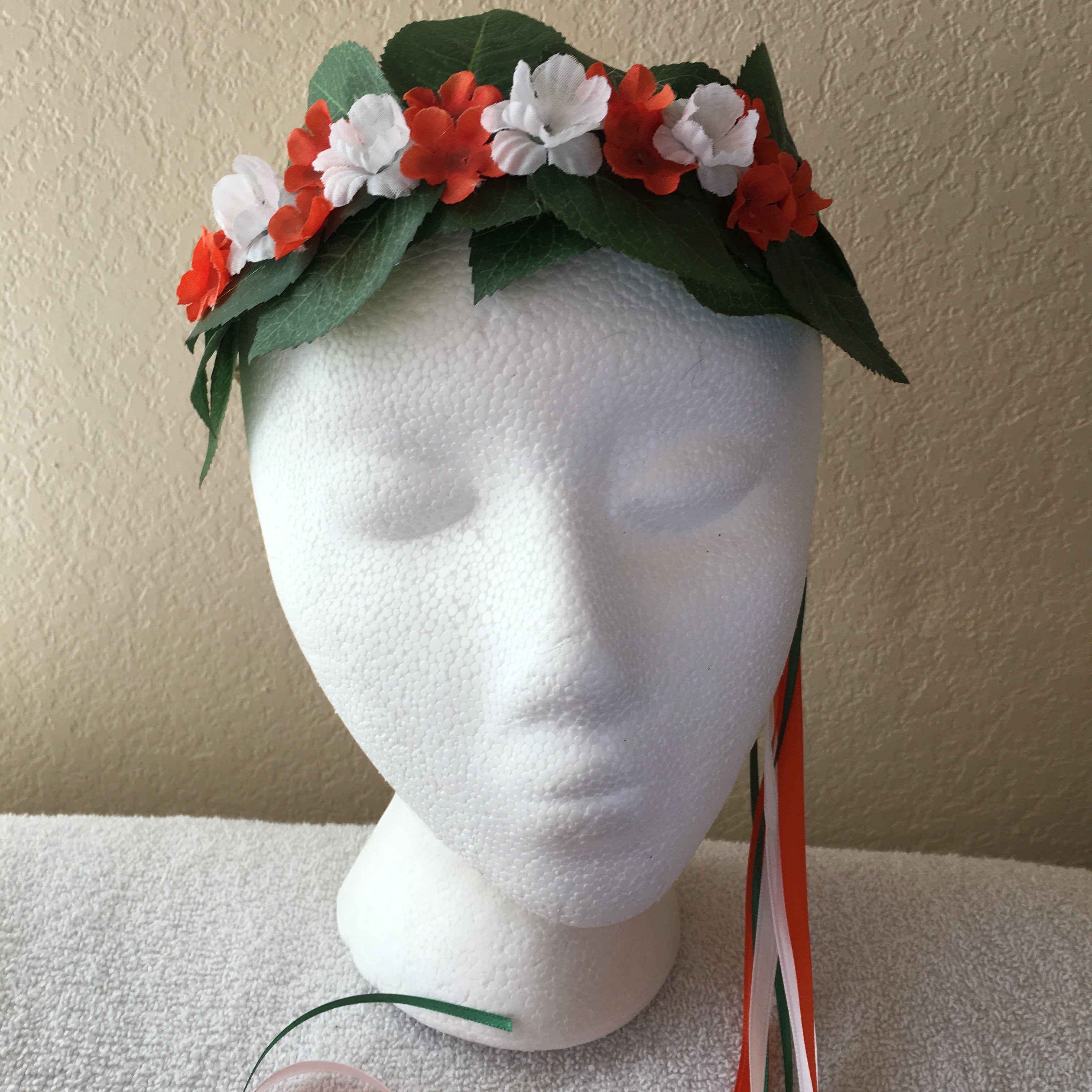 All-Leaf Wreath - Green leaves w/ orange & white small flowers