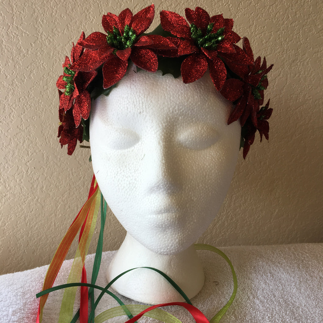 Medium Wreath - Red sparkly poinsettia
