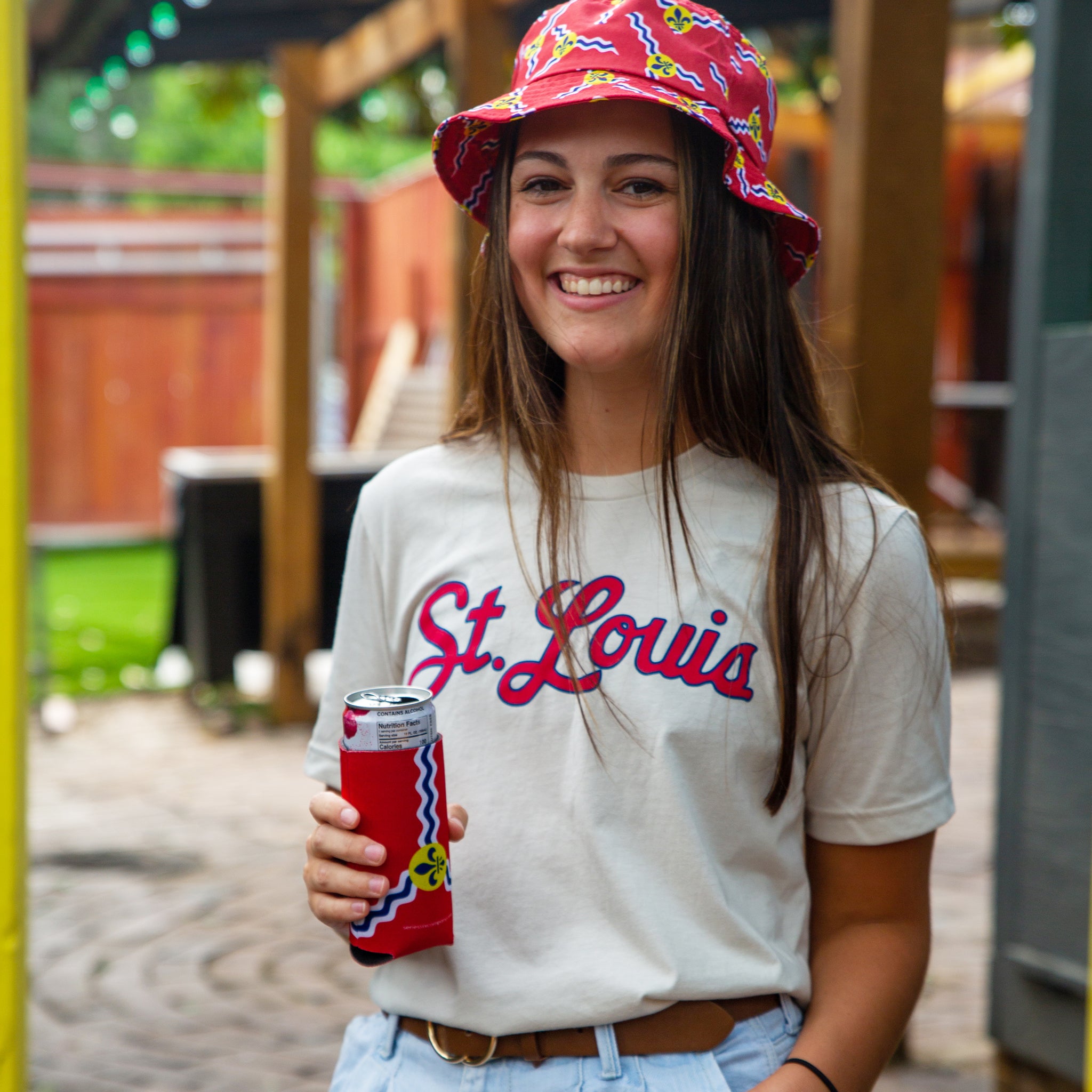 St. Louis Puff Embroidered Structured Snapback Hat - Red + Tan