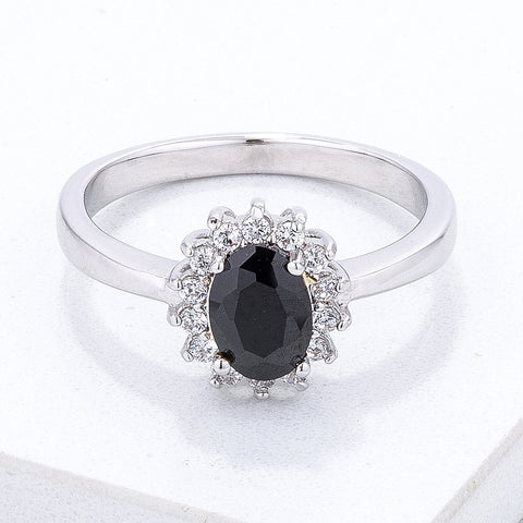 Black & Clear CZ Petite Oval Ring