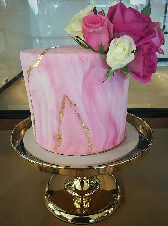Pink and Gold Marble Fondant Extended Height Speciality Cake – Cake