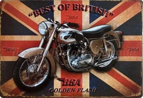 BEST OF BRITISH-BSA GOLDEN FLASH Rustic Retro/Vintage Home Garage Wall Cafe Resto or Bar Tin Metal Sign