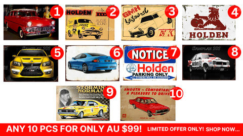 Bulk Buy-Holden Signs 10 Designs Retro/ Vintage Tin Metal Sign Man Cave, Wall Home Décor, Shed-Garage, and Bar