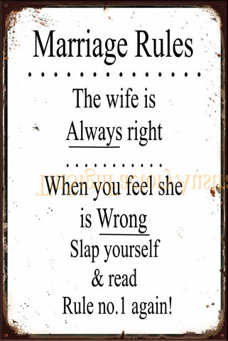 READ MARRIAGE RULES Vintage Retro Rustic Garage Man Cave Metal Sign