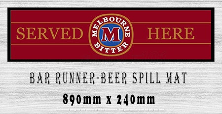 MB SERVED HERE Aussie Beer Spill Mat (890mm x 240mm) HALF BAR RUNNER Man Cave Pub Rubber