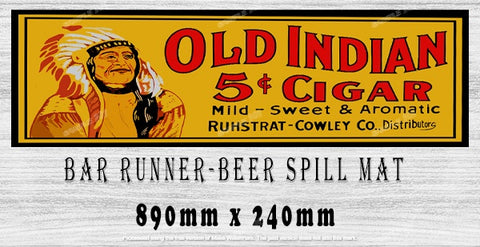 OLD INDIAN CIGAR Menu Bar Runner (890mm x 240mm) Home Cafe Shop Barware Bar Mat