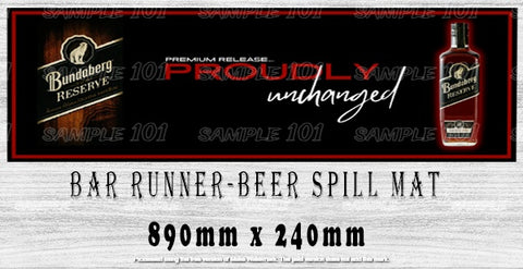 PROUDLY UNCHANGED Aussie Beer Spill Mat (890mm x 240mm) BAR RUNNER Man Cave Pub Rubber