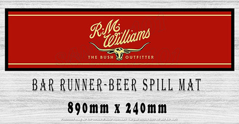 R.M. WILLIAMS Aussie Beer Spill Mat (890mm x 240mm) HALF BAR RUNNER Man Cave Pub Rubber