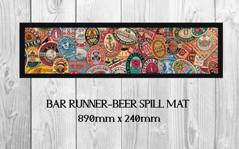 OLD SCHOOL BEER Aussie Beer Spill Mat (890mm x 240mm) HALF BAR RUNNER Man Cave Pub Rubber
