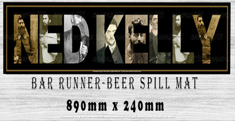 THE NED KELLY Aussie Beer Spill Mat (890mm x 240mm) BAR RUNNER Man Cave Pub Rubber