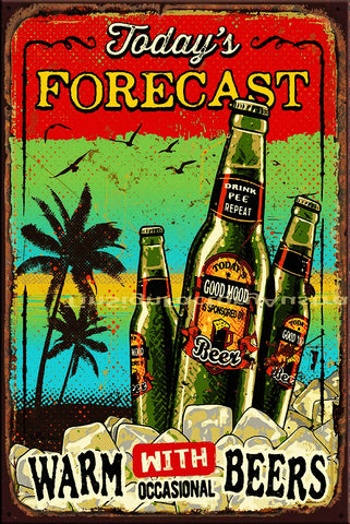 BEER FORECAST TODAY Vintage Retro Rustic Wall Décor Bar Pub Man Cave Metal Sign