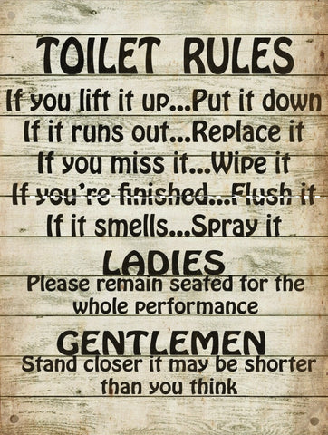 TOILET RULES Garage Rustic Look Vintage Tin Metal Signs Man Cave, Shed & Bar Pub