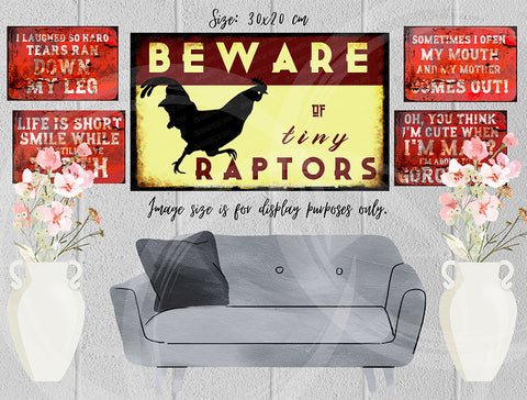 TINY RAPTORS Vintage Retro Home Wall Shed Garage Chicken Décor Bar Wall Tin Metal Signs