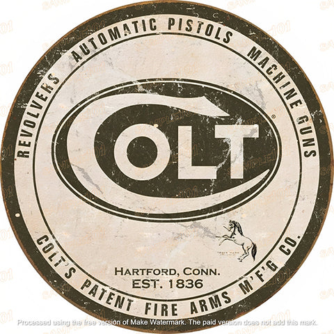 COLT LOGO Retro/ Vintage Round Metal Sign Man Cave, Wall Home Décor, Shed-Garage, and Bar