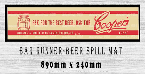 COOPER'S 1956 Beer Menu Bar Runner (890mm x 240mm) Home Cafe Shop Barware Mat
