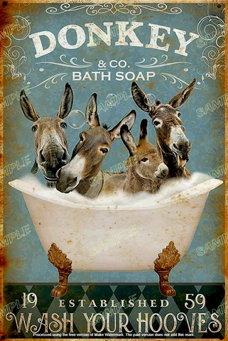 DONKEY BATH Retro Home Bathroom Restroom Decorative Wall Rustic Look Tin Metal Signs