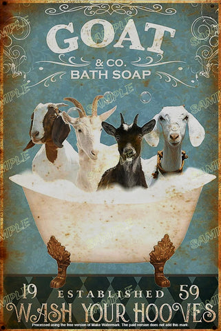 GOAT BATH Retro Home Bathroom Restroom Decorative Wall Rustic Look Tin Metal Signs