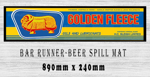 GOLDEN FLEECE Aussie Beer Spill Mat (890mm x 240mm) BAR RUNNER Man Cave Pub Rubber