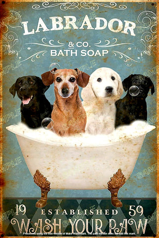 LABRADOR BATH Retro Shed Garage Home Office Decorative Wall Rustic Look Tin Metal Signs