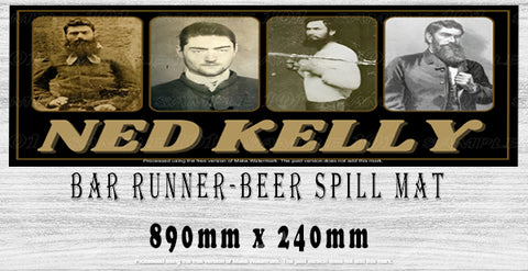 NED KELLY Aussie Beer Spill Mat (890mm x 240mm) BAR RUNNER Man Cave Pub Rubber