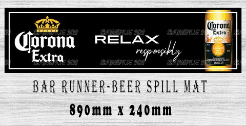 RELAX RESPONSIBLY Aussie Beer Spill Mat (890mm x 240mm) BAR RUNNER Man Cave Pub Rubber