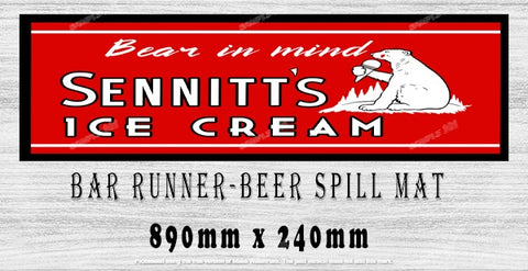 SENNIT'S ICE CREAM Menu Bar Runner (890mm x 240mm) Home Cafe Shop Barware Bar Mat