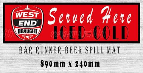 WEST END DRAUGHT Aussie Beer Spill Mat (890mm x 240mm) BAR RUNNER Man Cave Pub Rubber